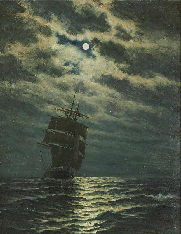 MQ-OP0109 100% Handmade Painted Sailing Boat Ocean Night Oil Painting Art Canvas