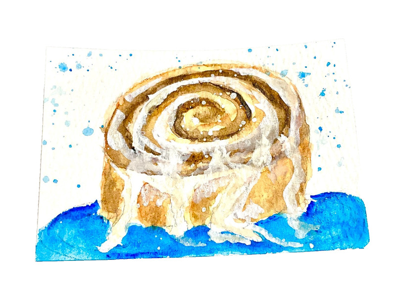 ACEO Original cinnamon roll sweets dessert ATC OOAK Cherie Donnell
