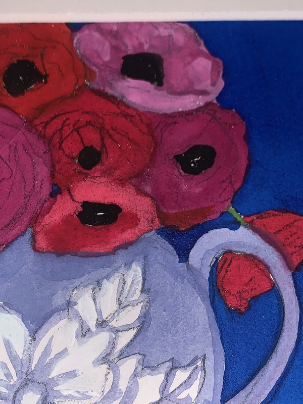 Original Signed Audrey Dillard Ranunculus Flowers Pitcher 4.75”Sq gallery