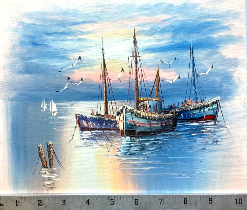 Original Oil Painting – Harbor Boat Scene