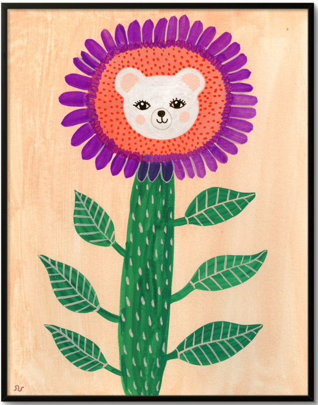 Polar Bear Flower Painting, Fantasy Animal Art 8×10