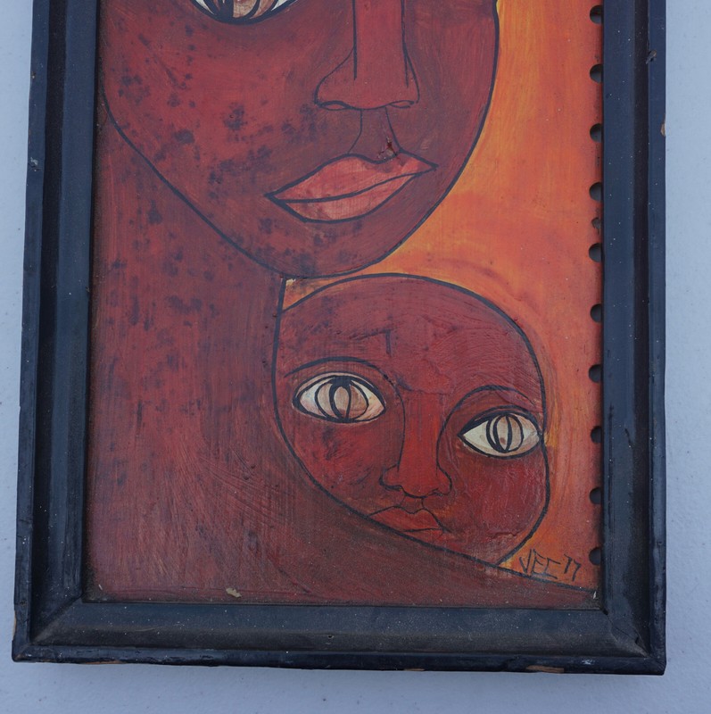 Vintage Original African Art Oil Painting Framed Jenifer E. Chapman JEC Signed gallery