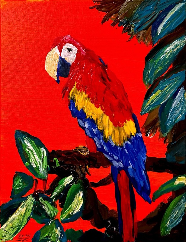 Original Abstract 11x14 Acrylic Painting Trees Birds Signed Canvas Wall Art gallery