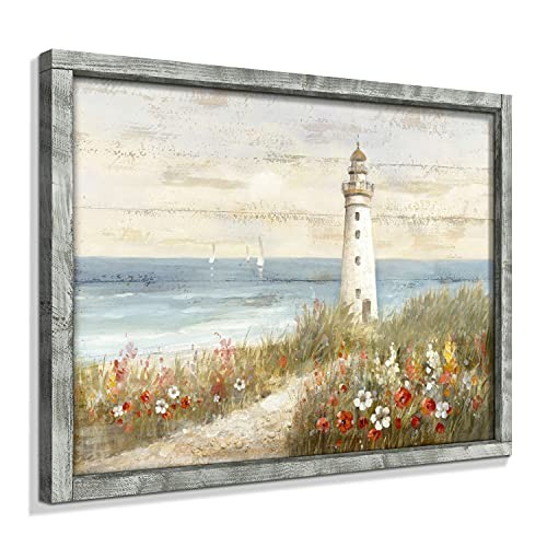 Seascapes Framed Wooden Wall Art: Ocean 32L" x 24W" Warm Color Lighthouse gallery