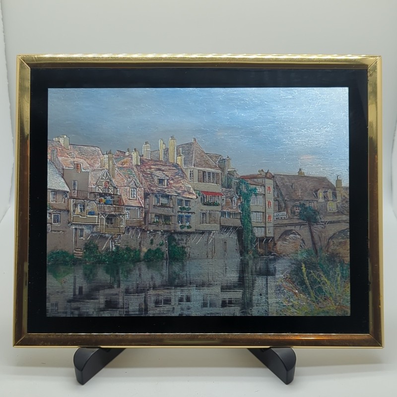 Manifestations Inc. Framed Realism Cityscape Bridge & River Painting 11×14
