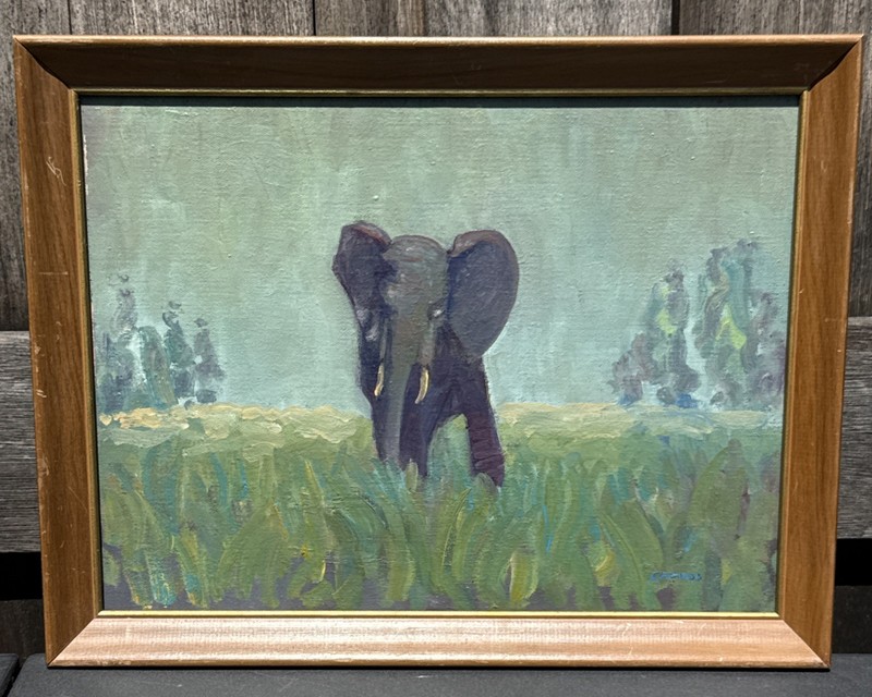 Vintage Impressionist Landscape W/ Elephant Oil Painting Signed Campos