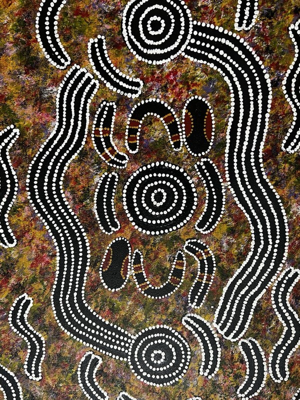 Audrey Nungarrayi Aboriginal Dot Painting“Men Singing for the Rain”Signed Canvas gallery