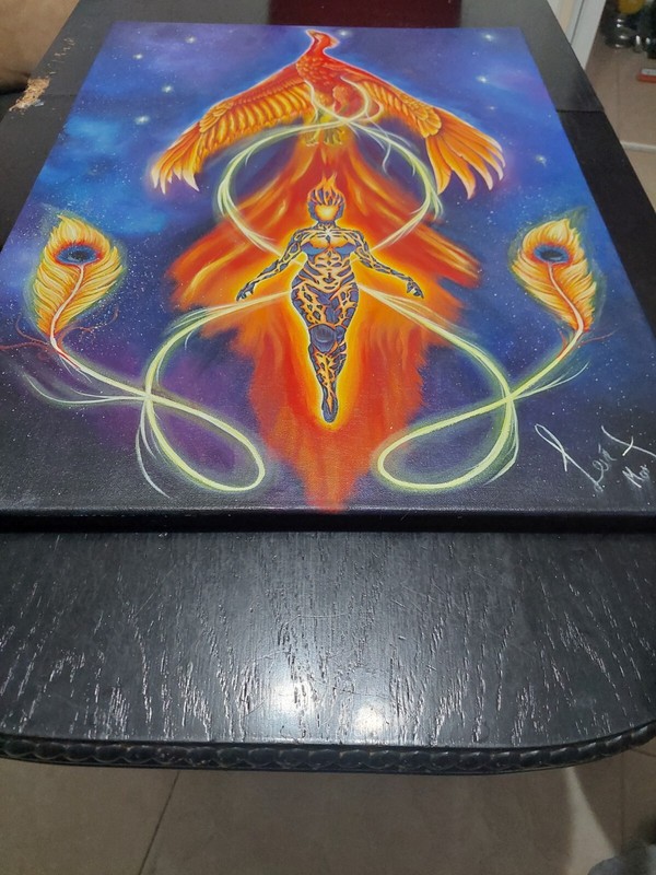 Rising Phoenix On Fire With Woman Acrylic Unique Real Painting on Canvas 70X50cm gallery