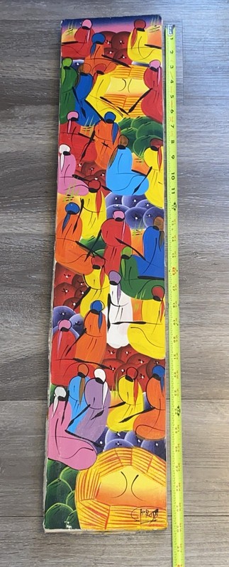 VTG Caribbean Vertical Painting Art Colorful Female Figures Haitian Signed 30″ T