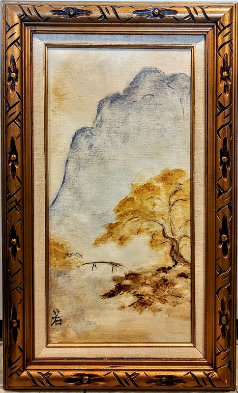ORIGINAL OIL ON CANVAS ASIAN PAINTING NICE FRAME «LANDSCAPING», SIGNED 30×18