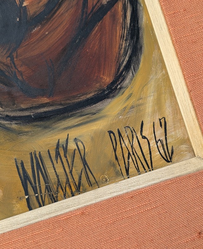 Vintage Mid Century Modern Abstract Portrait Painting Signed Walter Paris 1962 gallery