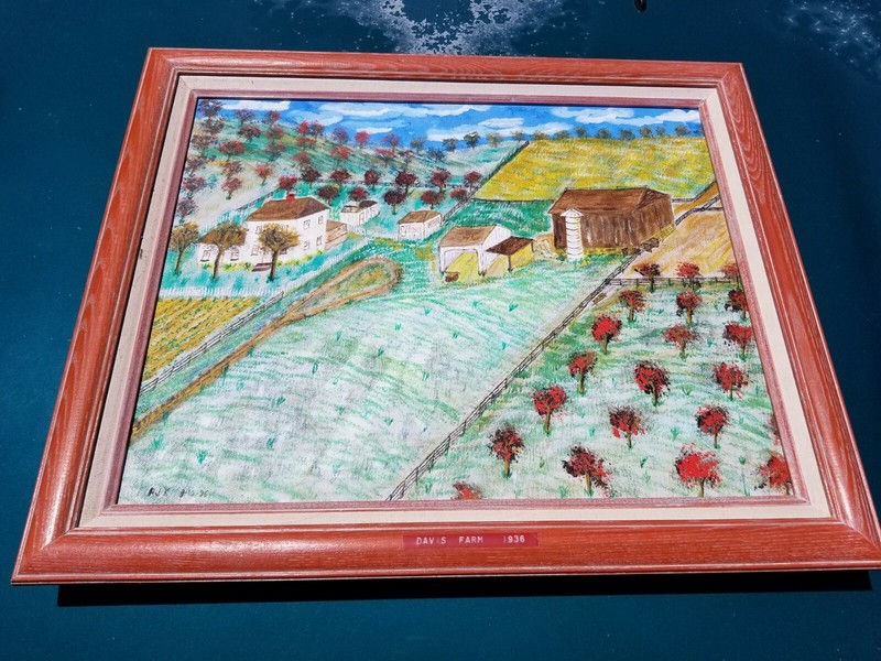 Vintage 1996 Framed Painting Of The Davis Farm in 1936 Signed R.J.K.