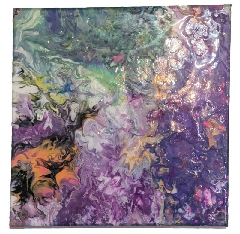 ORIGINAL 12″x»12 Abstract mixed media painting on canvas RESIN GLAZED Art