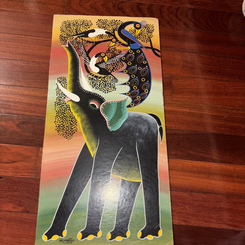 African Art Tinga Tinga Wildlife Painting Elephant 24 X 12 Elephant Birds Martin gallery