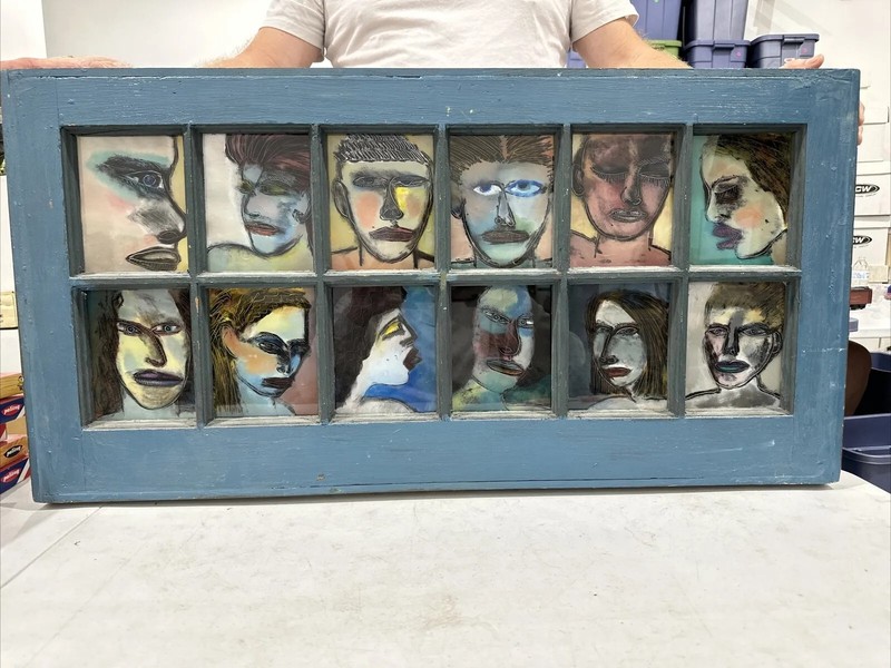 Gregory Grenon original oil on plexus glass 1983 18×36 heart breaks signed (g188