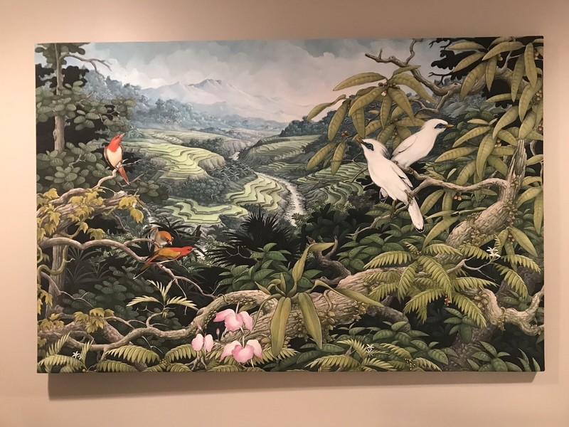 Indonesian Painting Birds, Flowers, Trees, Mountains, Nature, Gorgeous Colors