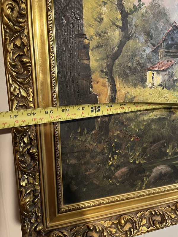 Carlo Mancini Signed Oil Painting Landscape Village Framed with light 41x29" gallery