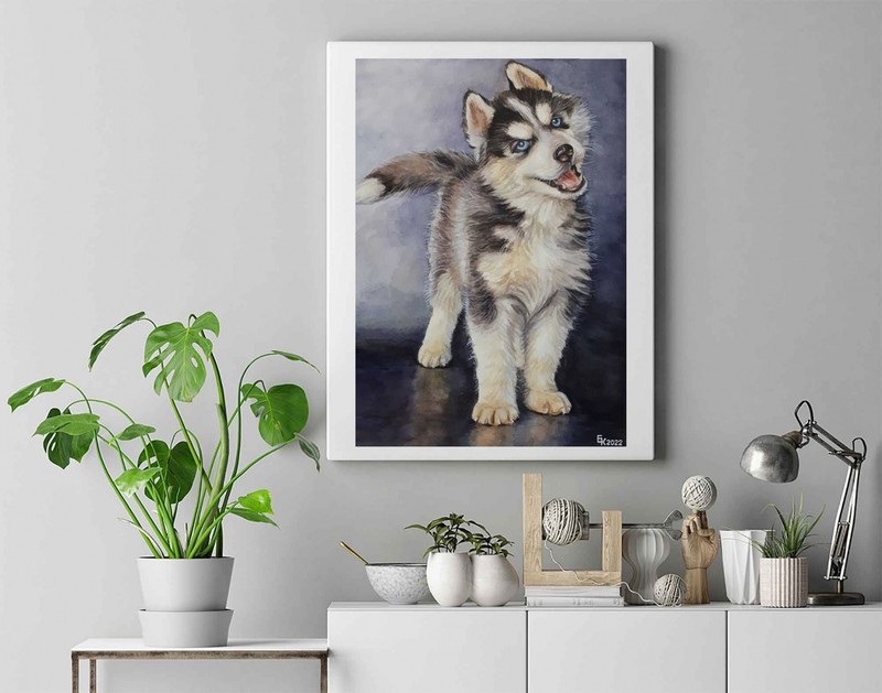 Siberian Husky Dog Cute Puppy animal portrait watercolor painting Nursery A4 Art gallery