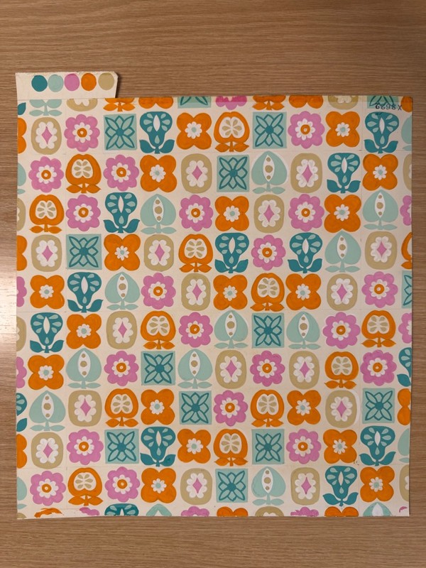 Original Gouache Folk Floral Grid Textile Design Multi Color Studio Archive
