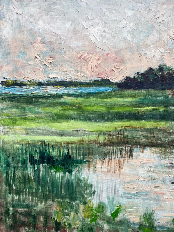 Impressionist Summer Landscape Fields Lake Trees Sky Oil Painting Denmark gallery