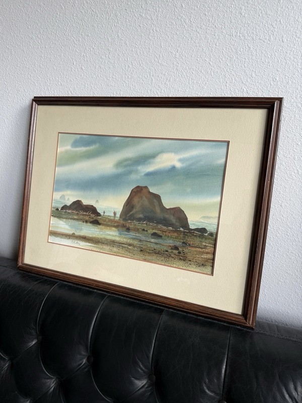 Ann Rutter (1933-2014) Original Landscape Watercolor Painting of PNW Rocky Beach