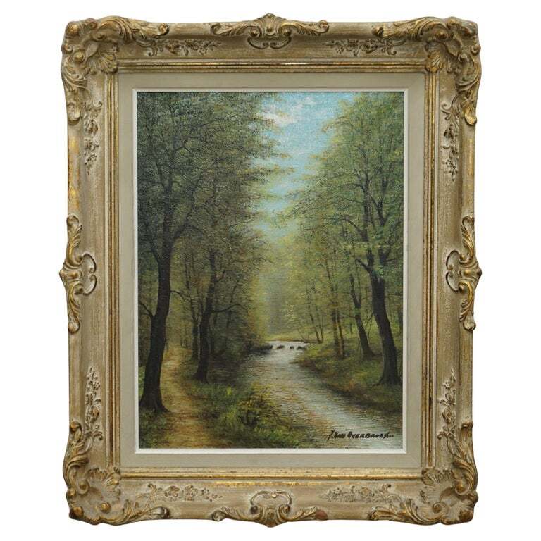 ANTIQUE FLEMISH OIL PAINTING SIGNED VAN OVERBROEK CIRCA 1880 LOVELY RURAL SCENE