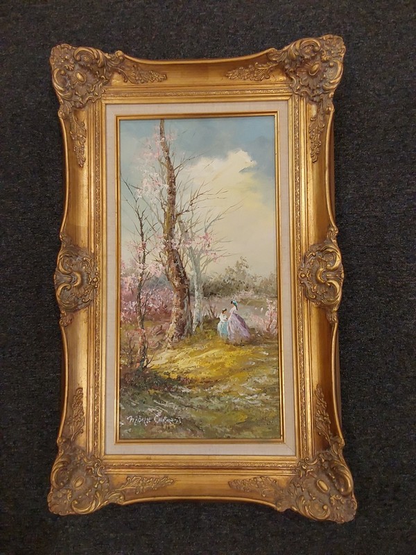 Marie Charlot Original Oil On Canvas Victorian-style Mother & Daughter 14″ x 26″