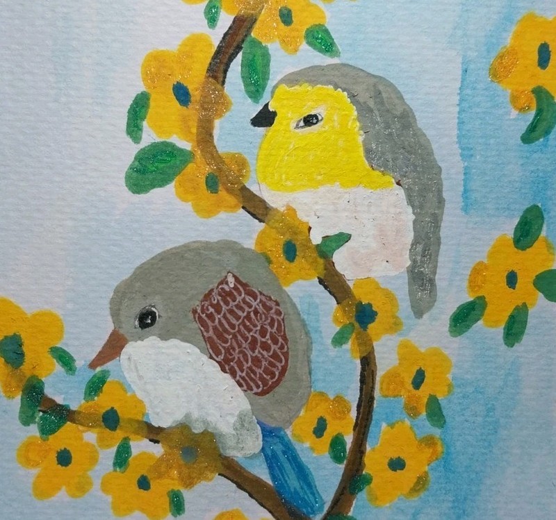 Original Painting Watercolor 5×7 Inch Nature Birds Flowers Floral Tree Art GAT