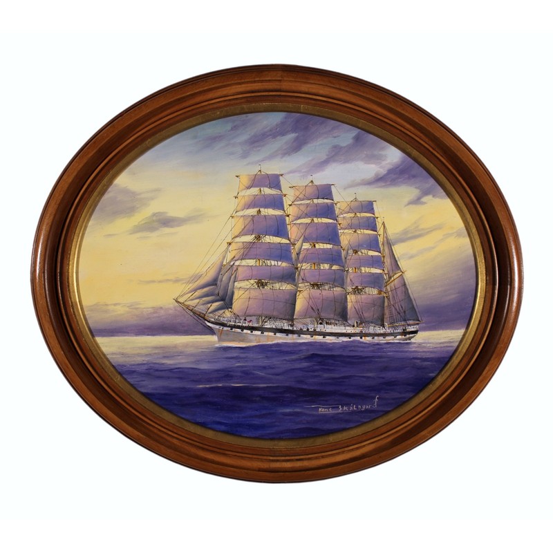 HANS SKALAGARD MARITIME NAUTICAL OIL PAINTING FRENCH BARQUE SHIP PERSEVERANCE