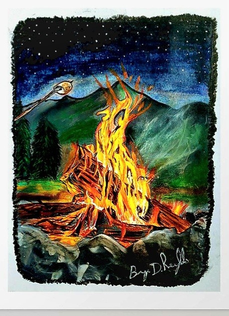 Dark Mountain Arts Campfire Night Sky Hand Drawn 11×14″ Signed Art Print