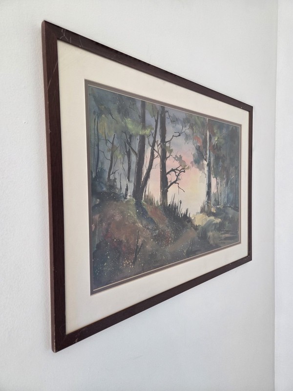 Original Eli Geller Watercolor Painting Colorful Forest Fantasy Signed Art Decor gallery