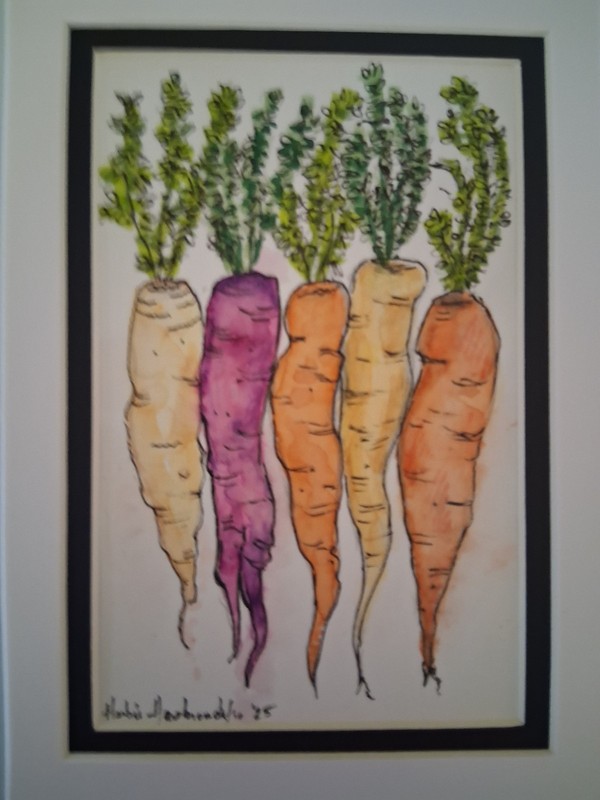 Original Watercolor Realism signed painting, Carrots, by Herbie Hasbrouck Jr
