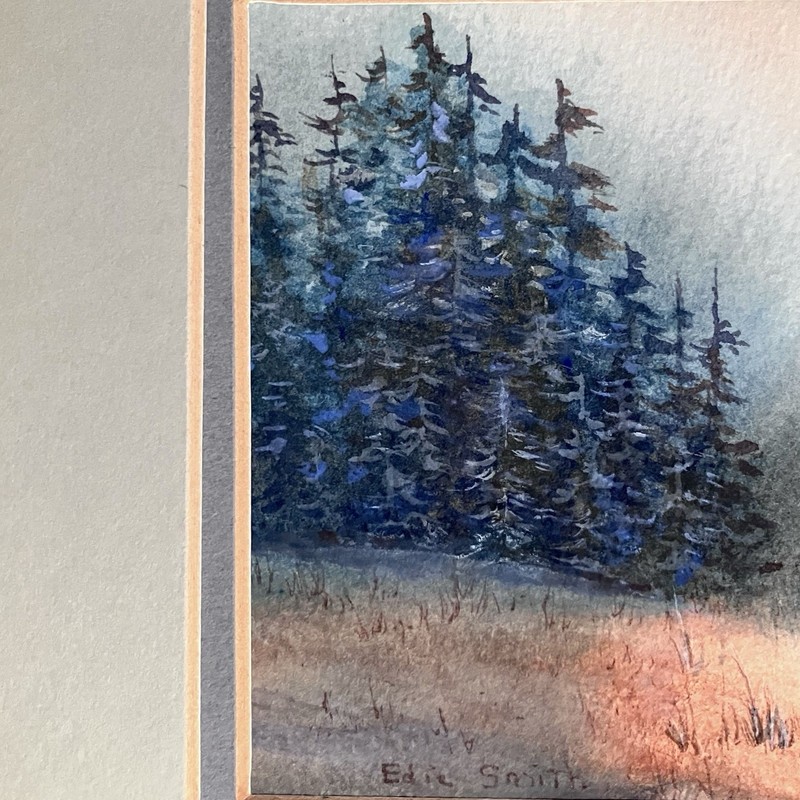 Small WATERCOLOR LANDSCAPE / Signed EDIE SMITH / Double Matted to 8x10 Inches gallery