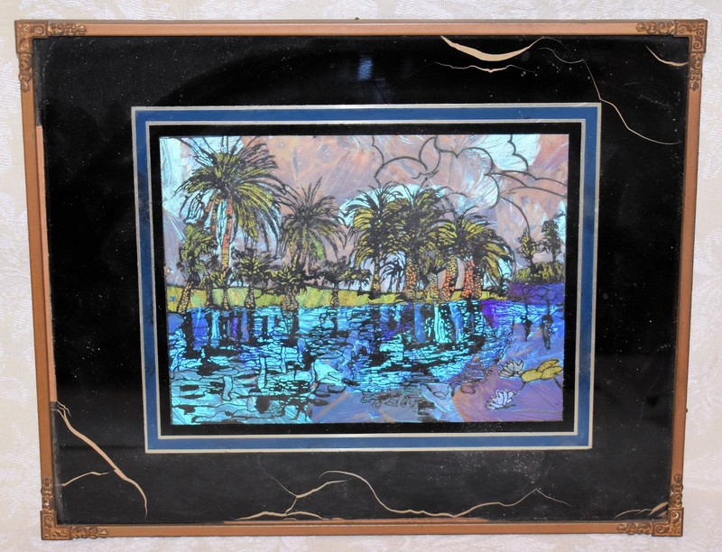 176s. VINTAGE GLOW PAINTING, IN OLDER FRAME, FEATURES ECHO PARK, LOS ANGELES