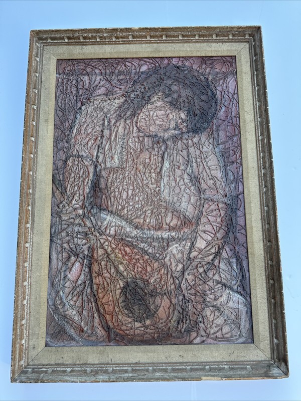MID CENTURY PAINTING ABSTRACT MUSICIAN PORTRAIT POSSIBLY SIGNED YOO 1950'S 1960