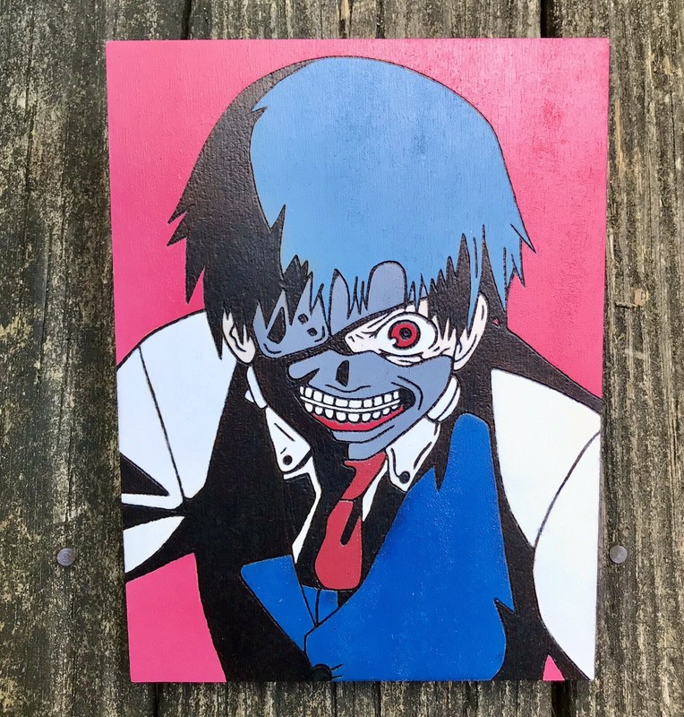 Ghoul Anime Inspired Kaneki Painted Pyrography Pop Art Anime Portrait Wall Art