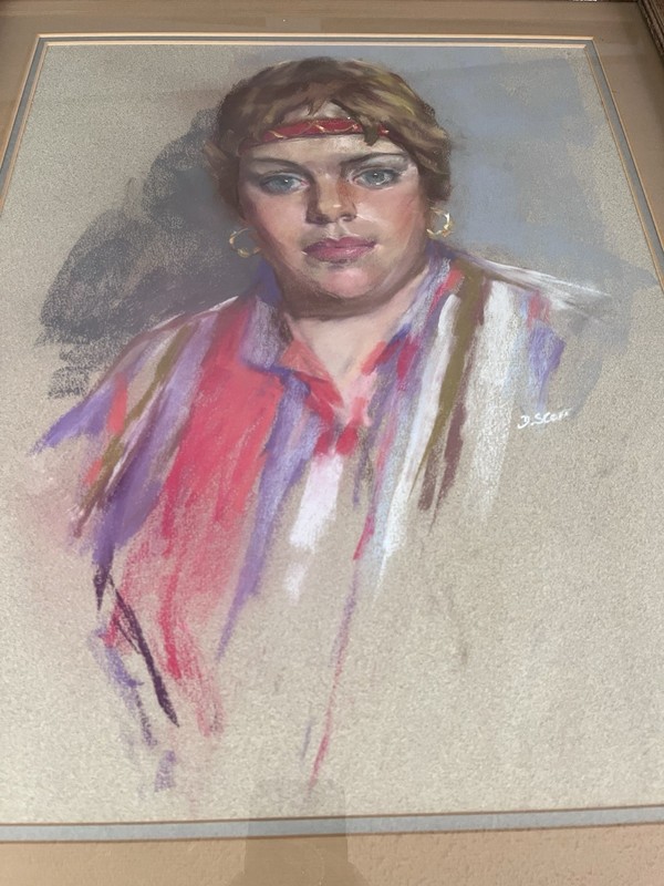 Original 1980s Vintage Pastel Portrait Painting Signed Framed Female Art 21x25 gallery