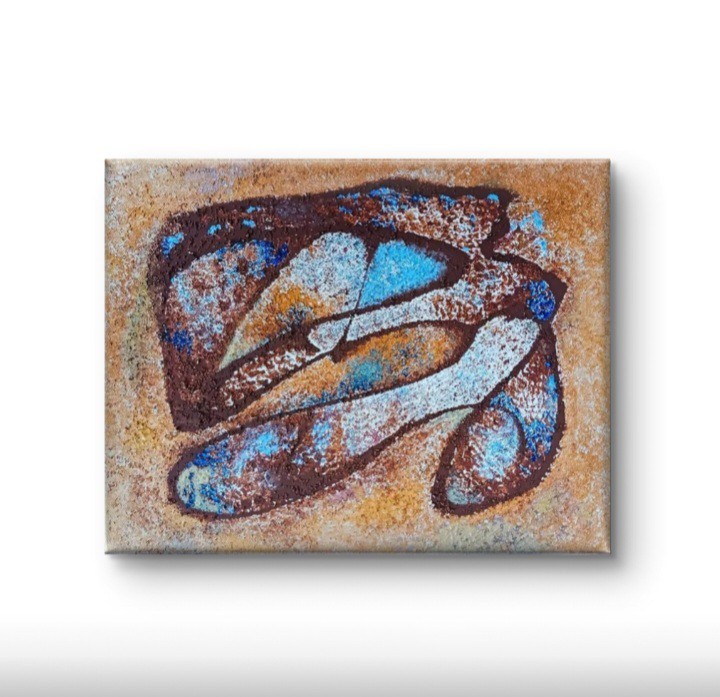 Abstract Blue Brown Canvas Painting, Unframed Wall Art by Charlene Slie