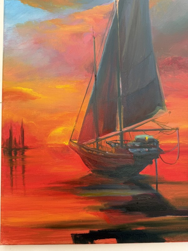 Original painting oil, 16x20 inch, Nautical landscape, Wall Art Decor, Home gift gallery
