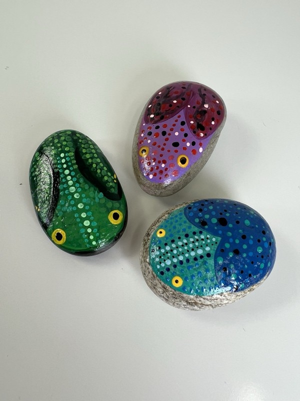Hand Painted Frog River Rock Original Art Paper Weight Painted Art Gift 3 PCS gallery