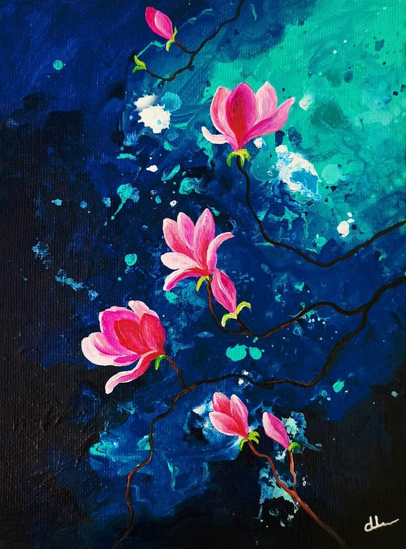 "Spring Blossoms" Original Acrylic Painting on Canvas Flowers Signed Floral Art
