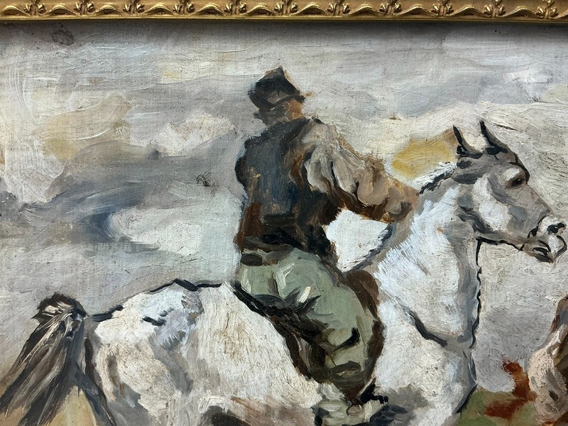 Horse riders Antique Oil painting Alessio Issupoff Signed Framed [AH1239] gallery