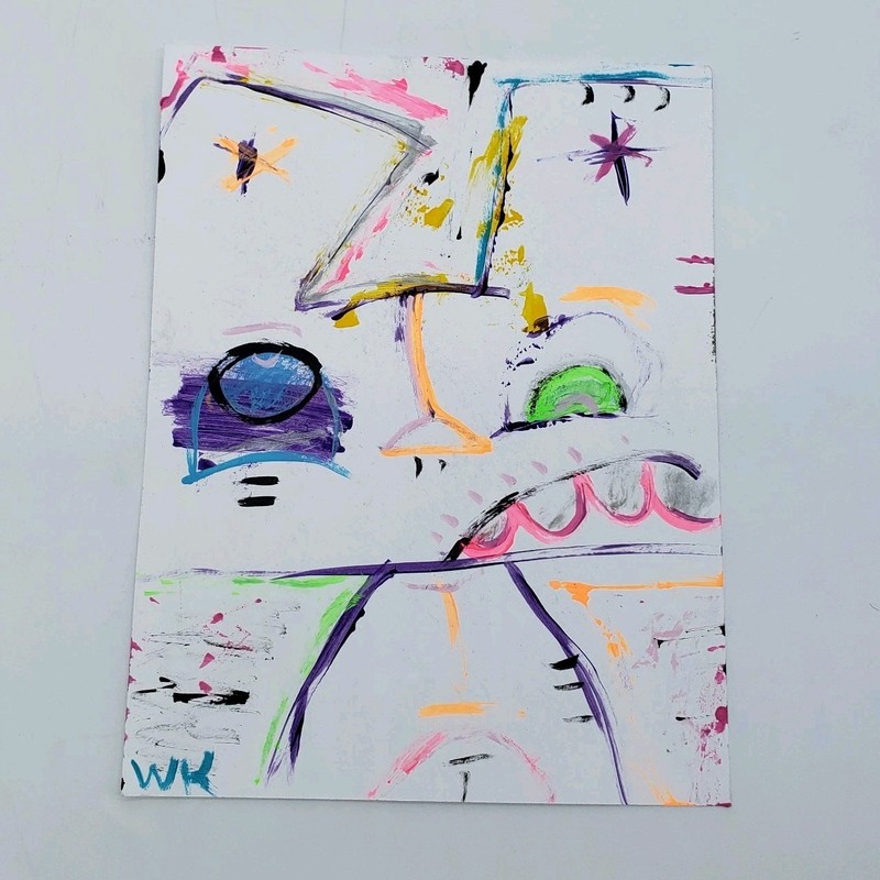 Abstract cat Art painting original Acrylic on paper by New York Street artist