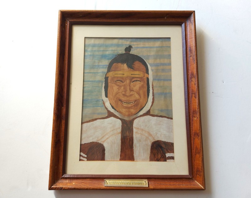 Ca.1975 Watercolour Portrait Of Inuk Man «Ahigiak» By Clay Baldwin (W91)