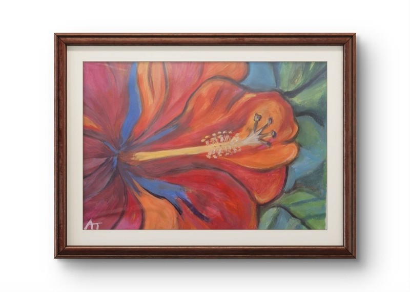 Original Hand Painted 9×12 Hibiscus Acrylic Paper Signed Contemporary Art