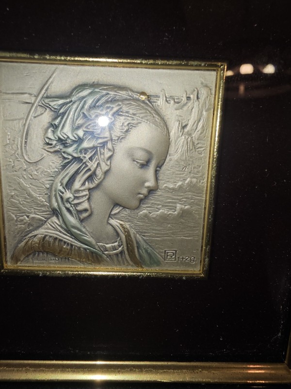 Stunning 925 Sterling Silver Art Engraving Of Young Woman Framed 5” x 5”