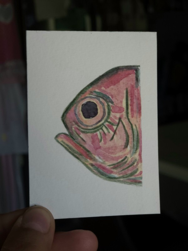 ACEO Original Fish Art Ocean Life Watercolor 2.5×3.5 Impressionism OOAK SRA