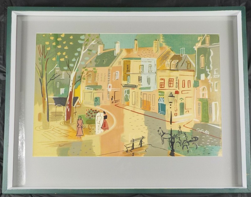 Vintage Gouache Watercolor by Charles Cobelle Paris Street Scene Framed & Signed