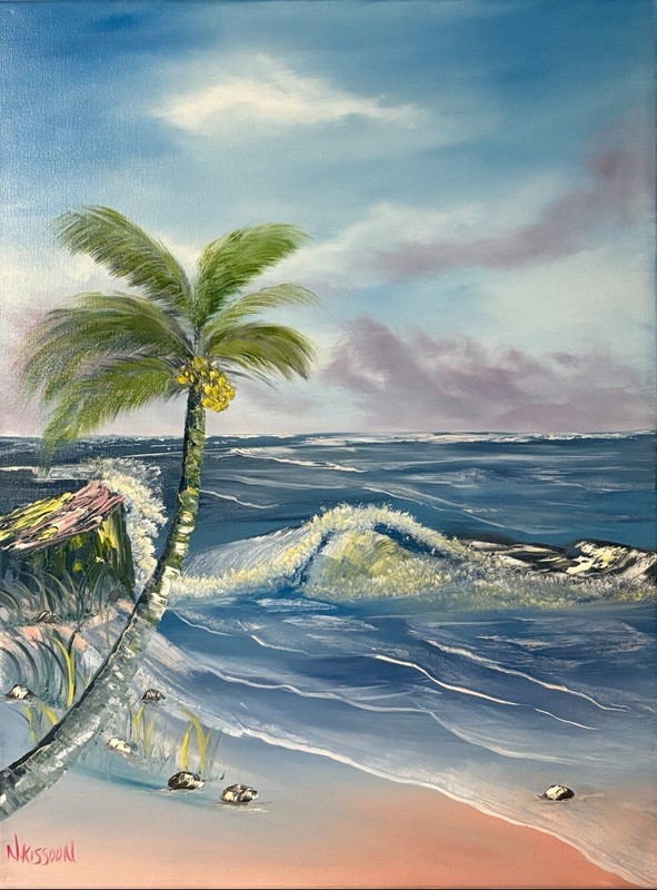 Breezy Shoreline, Seascape Authentic oil Painting on 18×24 canvas hand painted.
