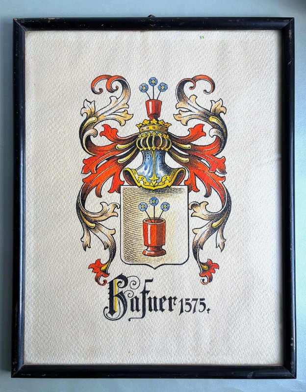 Emblem of The Family Hafner 1575, Hand Painted Heraldry